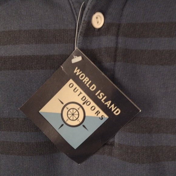 World Island - Blue & Black - Horizontal Striped - Long Sleeve Polo Men's XL NWT - Picture 4 of 11